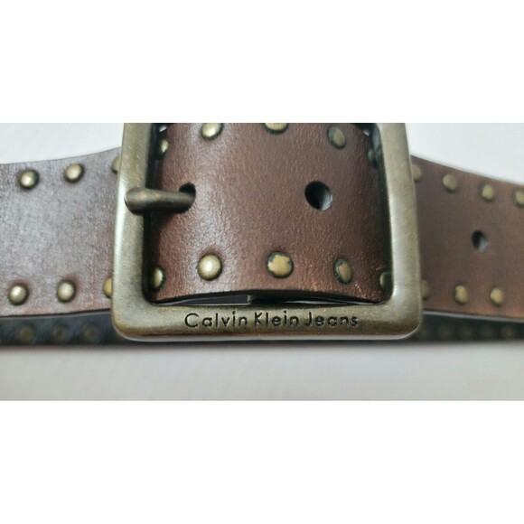 Calvin Klein Jeans Women Genuine Leather Western Studded Belt Brown #434876 Sz L - Picture 2 of 7